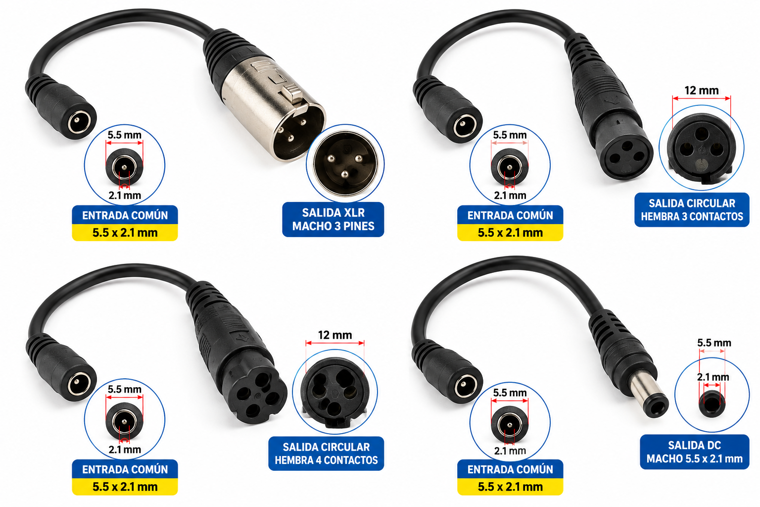 Terminal Adaptadora para Cargador de Batería de Litio – Bicicleta, Patineta y Scooter Eléctrico – Varios Conectores
