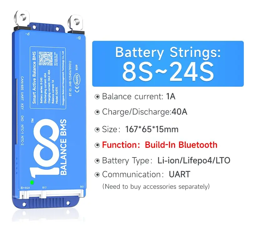 BMS Smart 100BALANCE 8S–24S 40A con Balanceo Activo - Imagen 2
