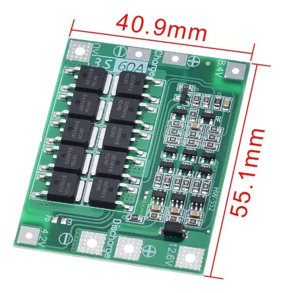 Módulo BMS 3S 60A 12.6V balanceo Protección Baterías Litio 18650 26650 para Taladro y Proyectos DIY - Imagen 4