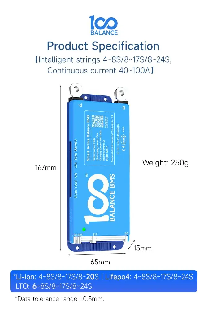 BMS Smart 100BALANCE 8S–24S 40A con Balanceo Activo - Imagen 4