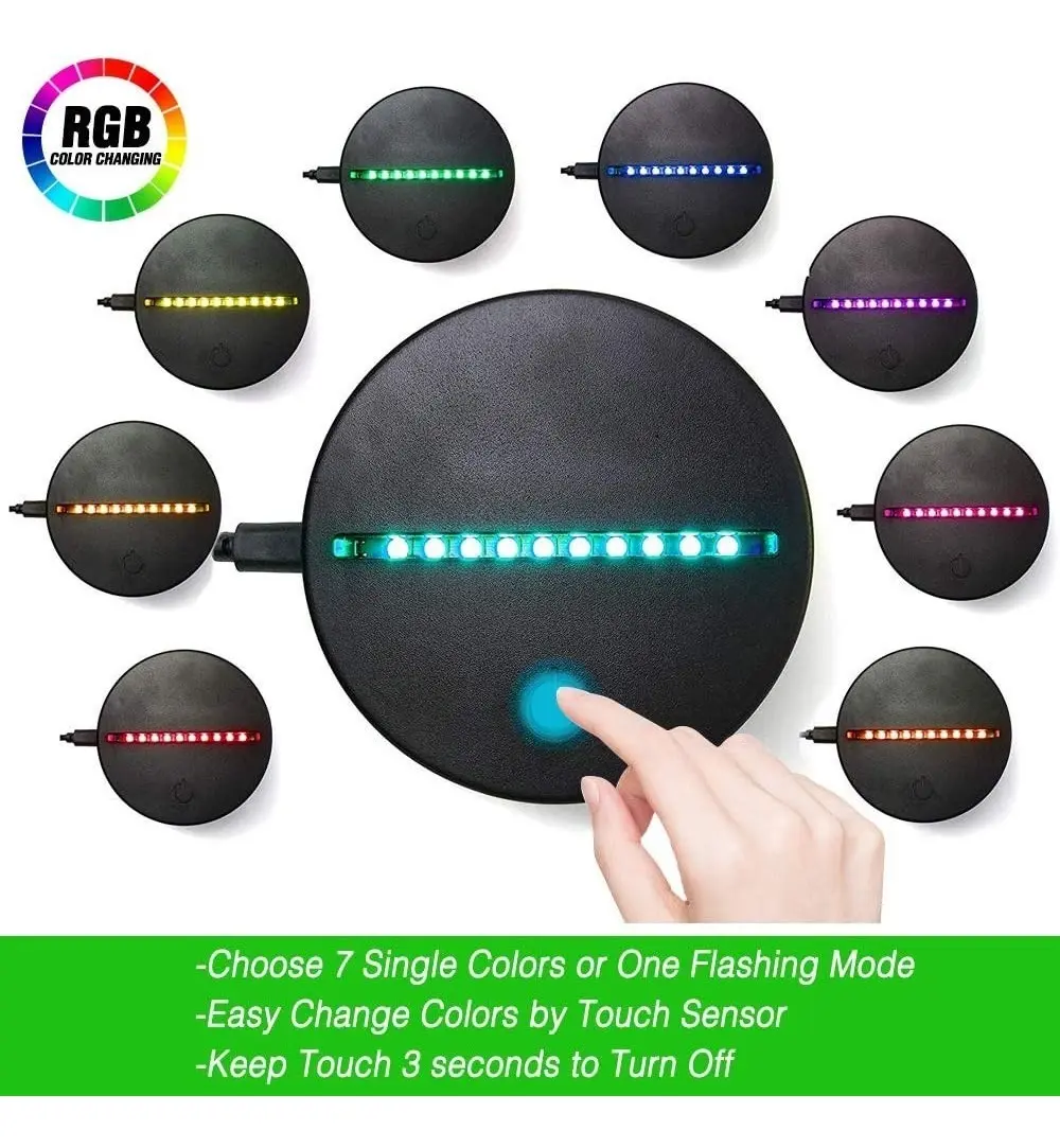 Base LED RGB Negra para Lámpara 3D Táctil con Control Remoto USB 5V - Imagen 4