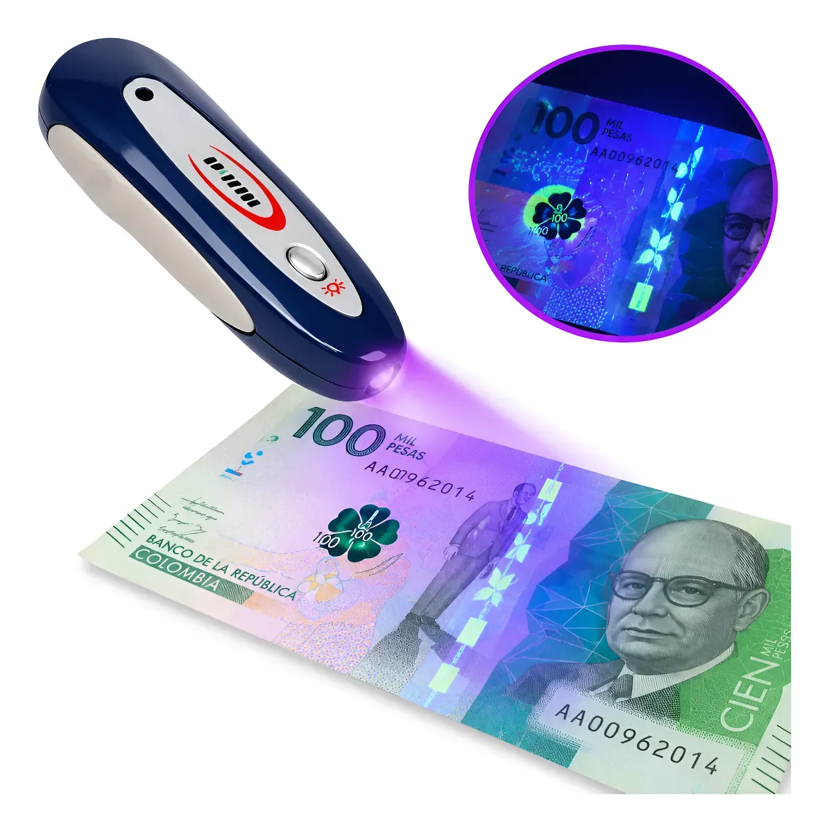 Probador Detector Billetes Falsos Portátil Luz Uv Púrpura - Imagen 2