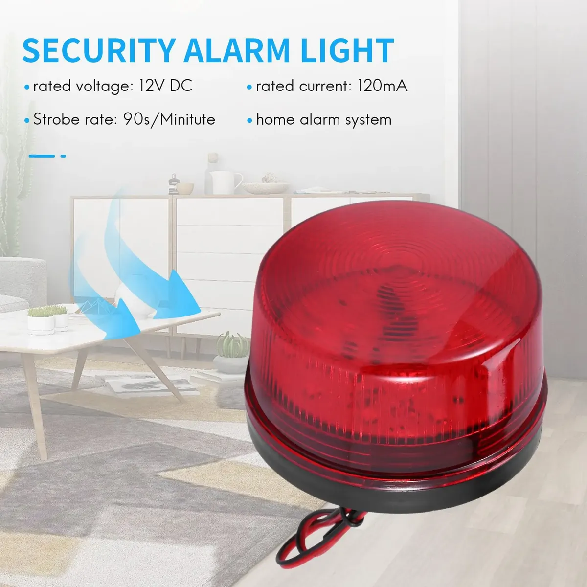 Luz LED Estroboscópica Roja 12V DC para Alarma de Seguridad – Sin Sonido - Imagen 6
