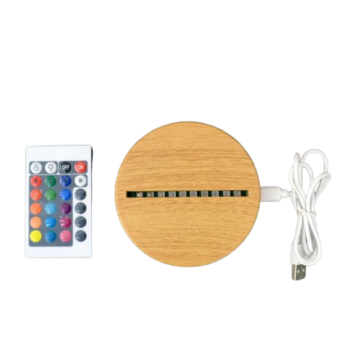 Base LED RGB Efecto Madera para Lámpara 3D Táctil USB 5V con Control Remoto