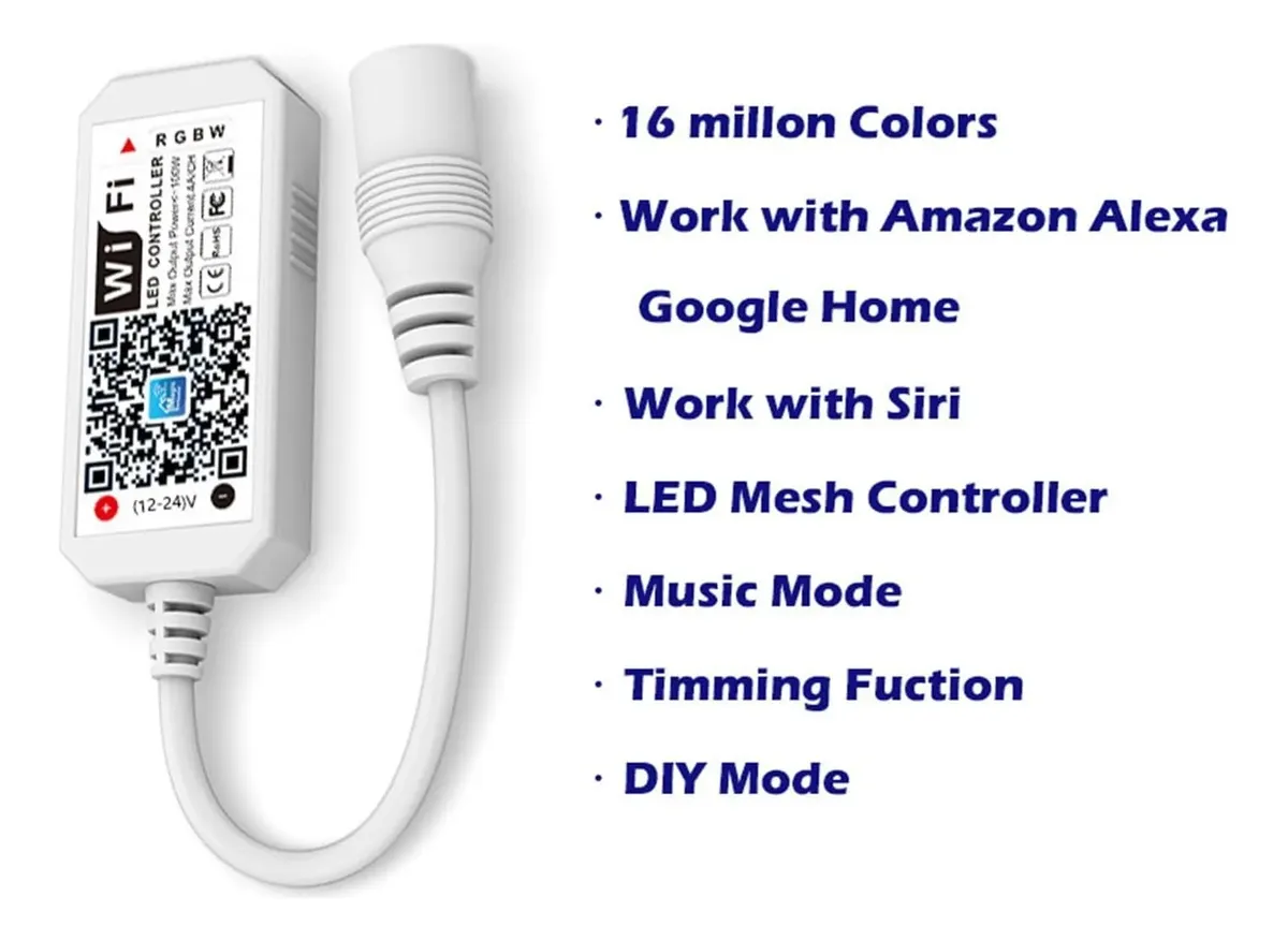 Controlador LED RGB WiFi Magic Home 12-24V con Control Remoto 24 Teclas – Compatible con Alexa y Google Home - Imagen 2