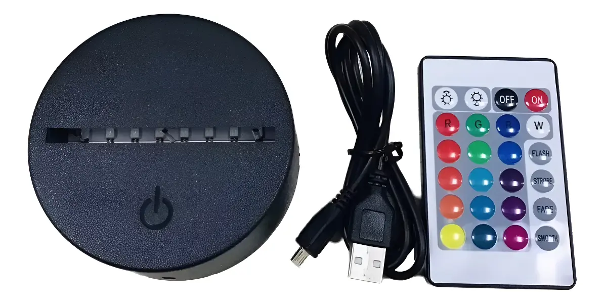Base LED RGB Negra para Lámpara 3D Táctil con Control Remoto USB 5V