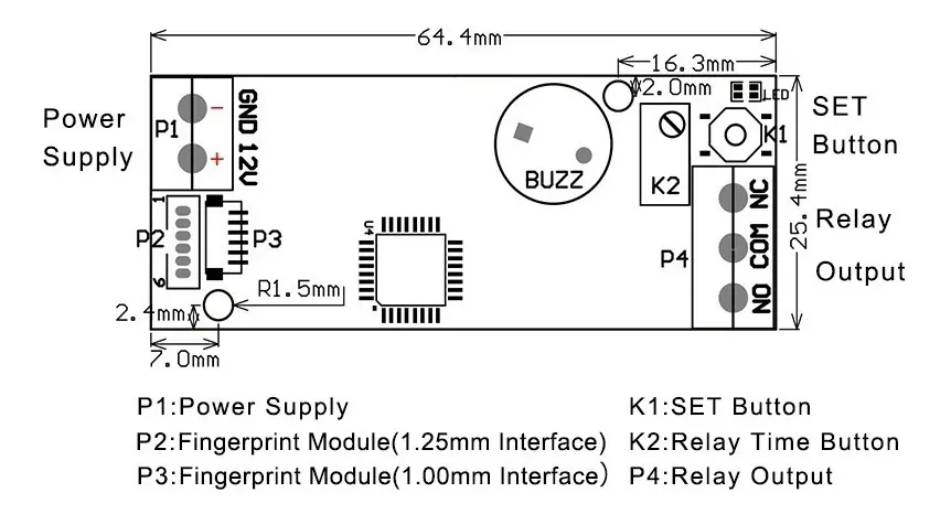 Placa De Control De Huella Dactilar K202 + R503 Dc12v - Imagen 6