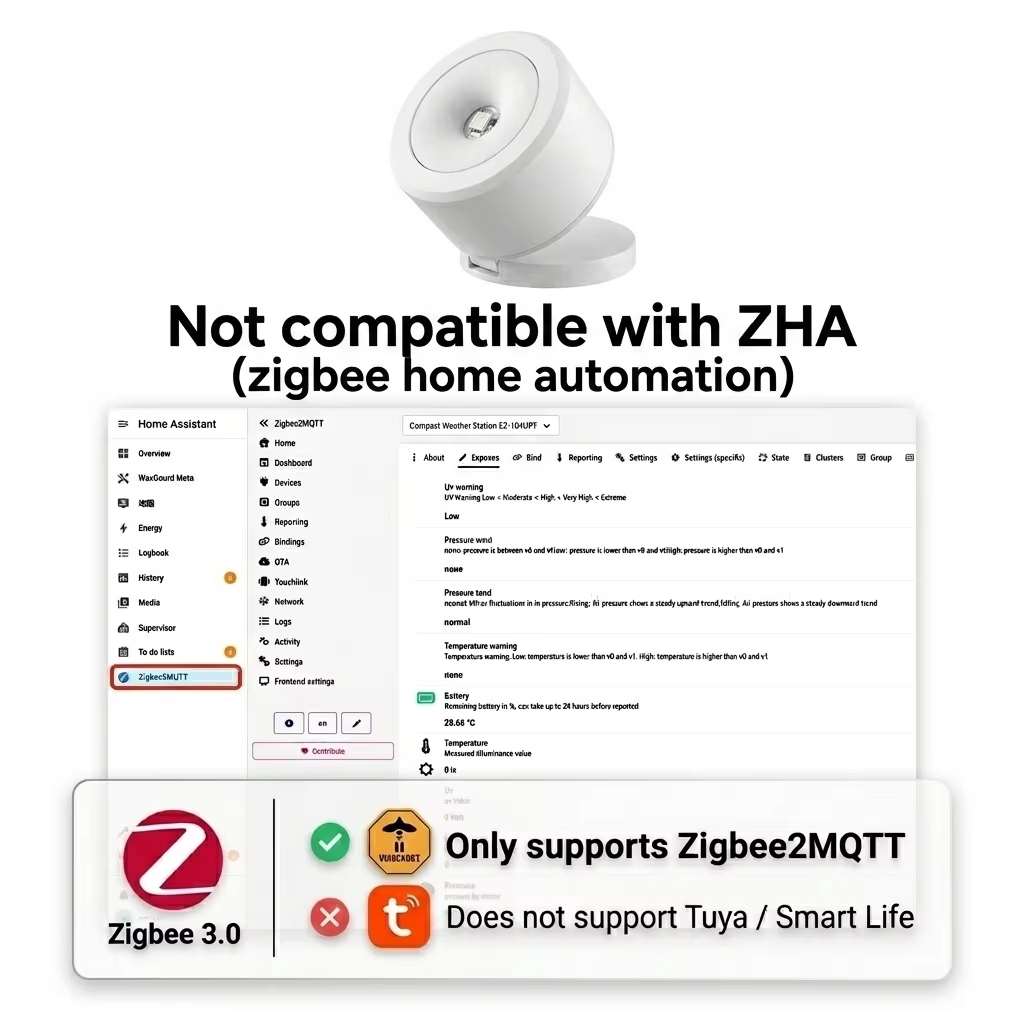 Sensor Meteorológico Zigbee 3.0 4 en 1 UV, LUX, Temperatura y Presión – Home Assistant Zigbee2MQTT - Imagen 4