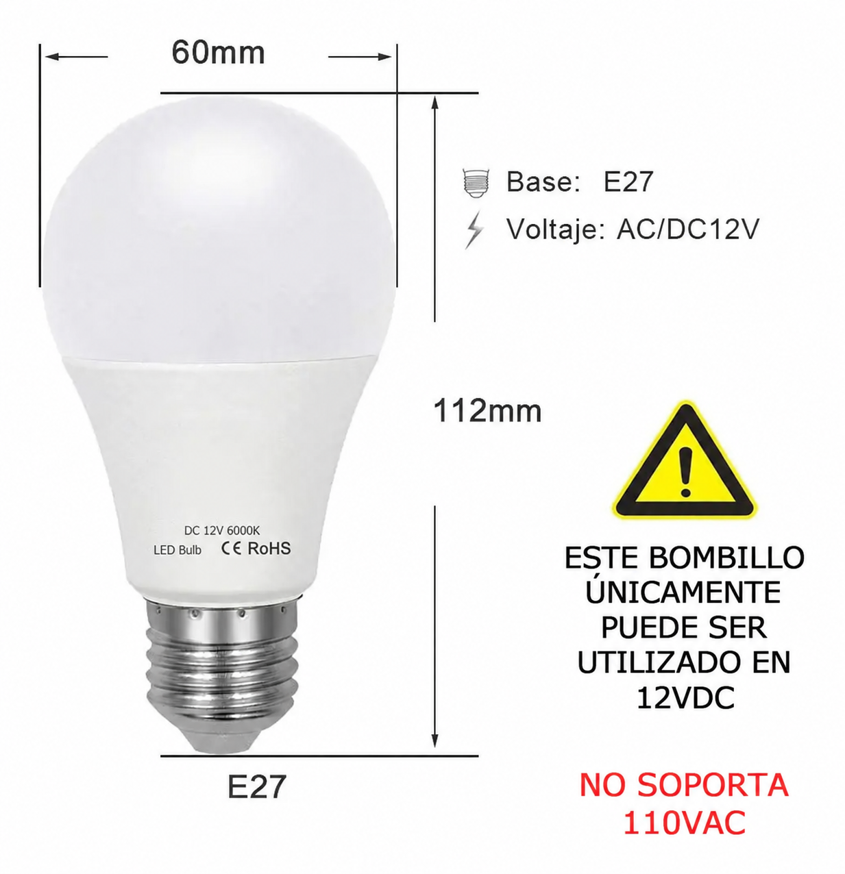 Bombillo LED E27 15 W 12 V Luz Blanca Fría 6000 K - Imagen 2